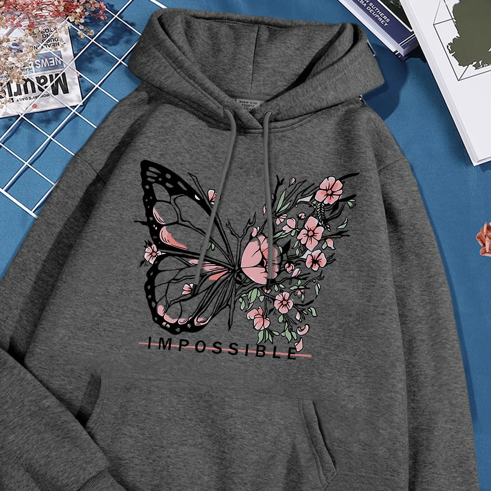 A butterfly composed of butterflies and flowers Female Sweatshirt Street fur-liner Hooded Hipster S-XXL Hoodies Autumn Warm