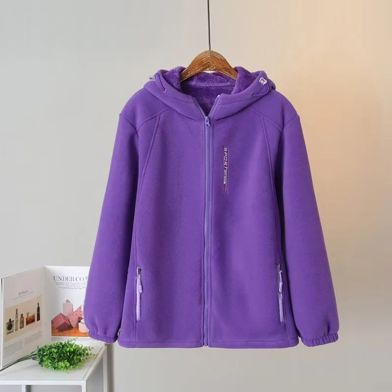 Plus Size Women's Clothing Autumn And Winter Hoodies & Sweatshirt Long Sleeve Zipper Polar Fleece Thick Casual Sports Sweatshirt