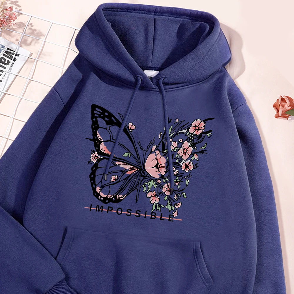 A butterfly composed of butterflies and flowers Female Sweatshirt Street fur-liner Hooded Hipster S-XXL Hoodies Autumn Warm