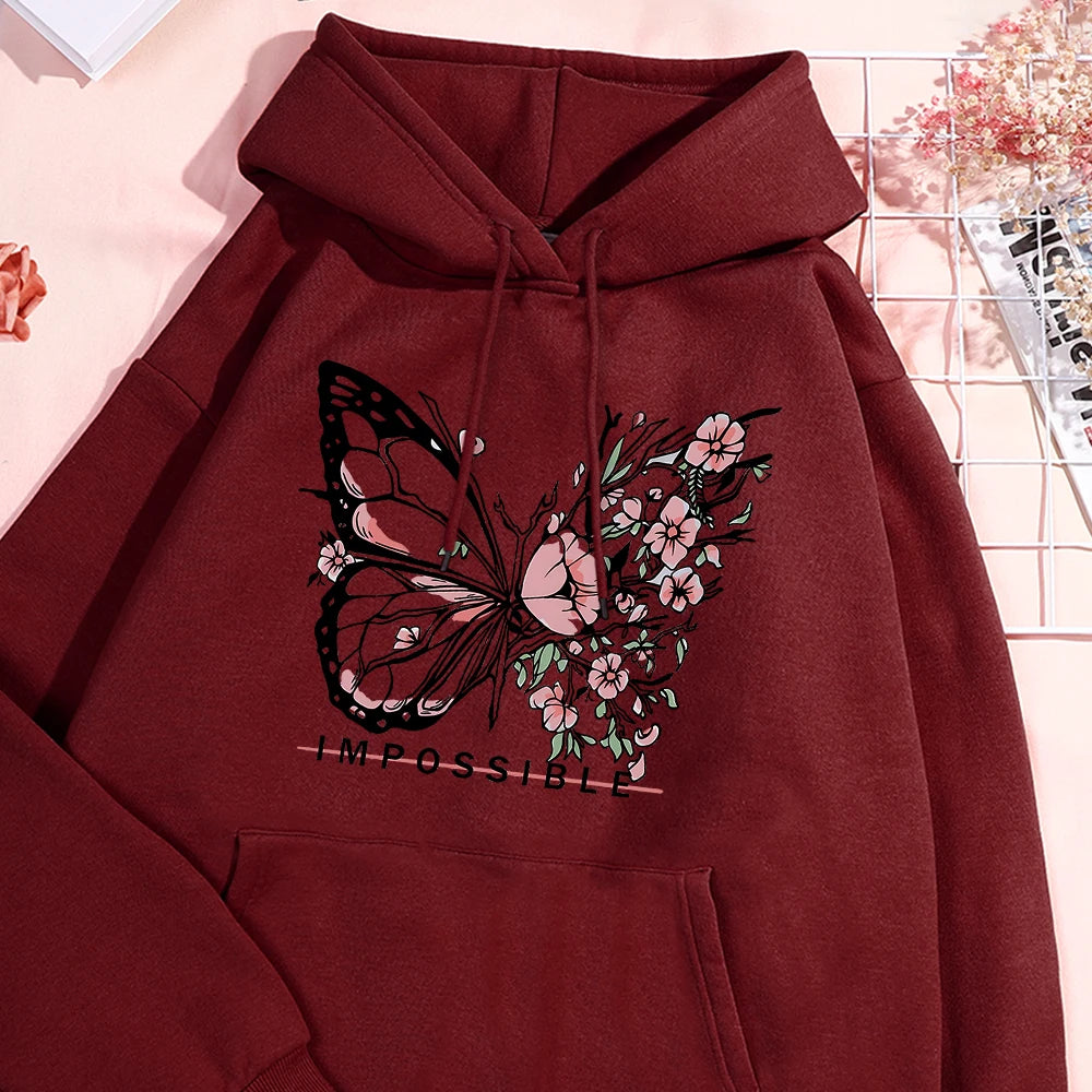 A butterfly composed of butterflies and flowers Female Sweatshirt Street fur-liner Hooded Hipster S-XXL Hoodies Autumn Warm