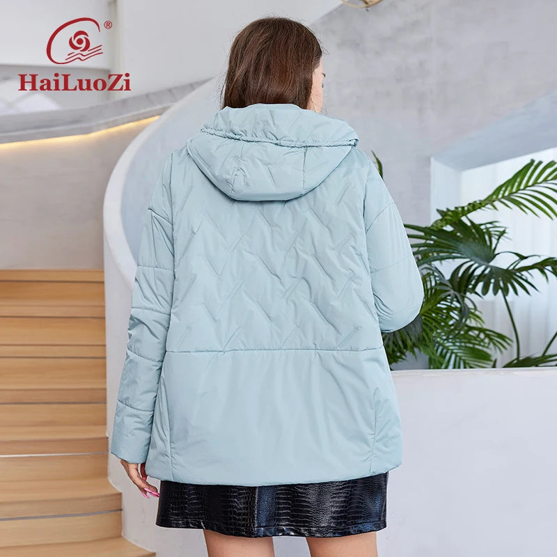 HaiLuoZi 2023 New Plus Size Women Clothing Short Hooded Quilting Female Outwear Classic Design Lightweight Women's Jacket 5529