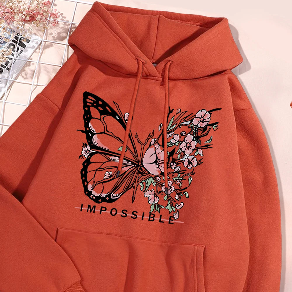 A butterfly composed of butterflies and flowers Female Sweatshirt Street fur-liner Hooded Hipster S-XXL Hoodies Autumn Warm