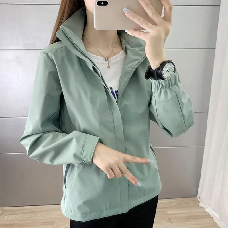 Lucyever Women's Hooded Jacket Outdoor Camping Hiking Windbreake Zipper Coats Female Climbing Trekking Cycling Waterproof Jacket