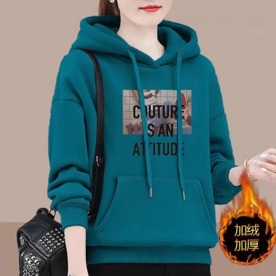 2024 Spring Autumn NEW Casual Printed Hooded Sweatshirt Women Korean Loose Fleece Hoodies Tops Female Student Pullover Shirts