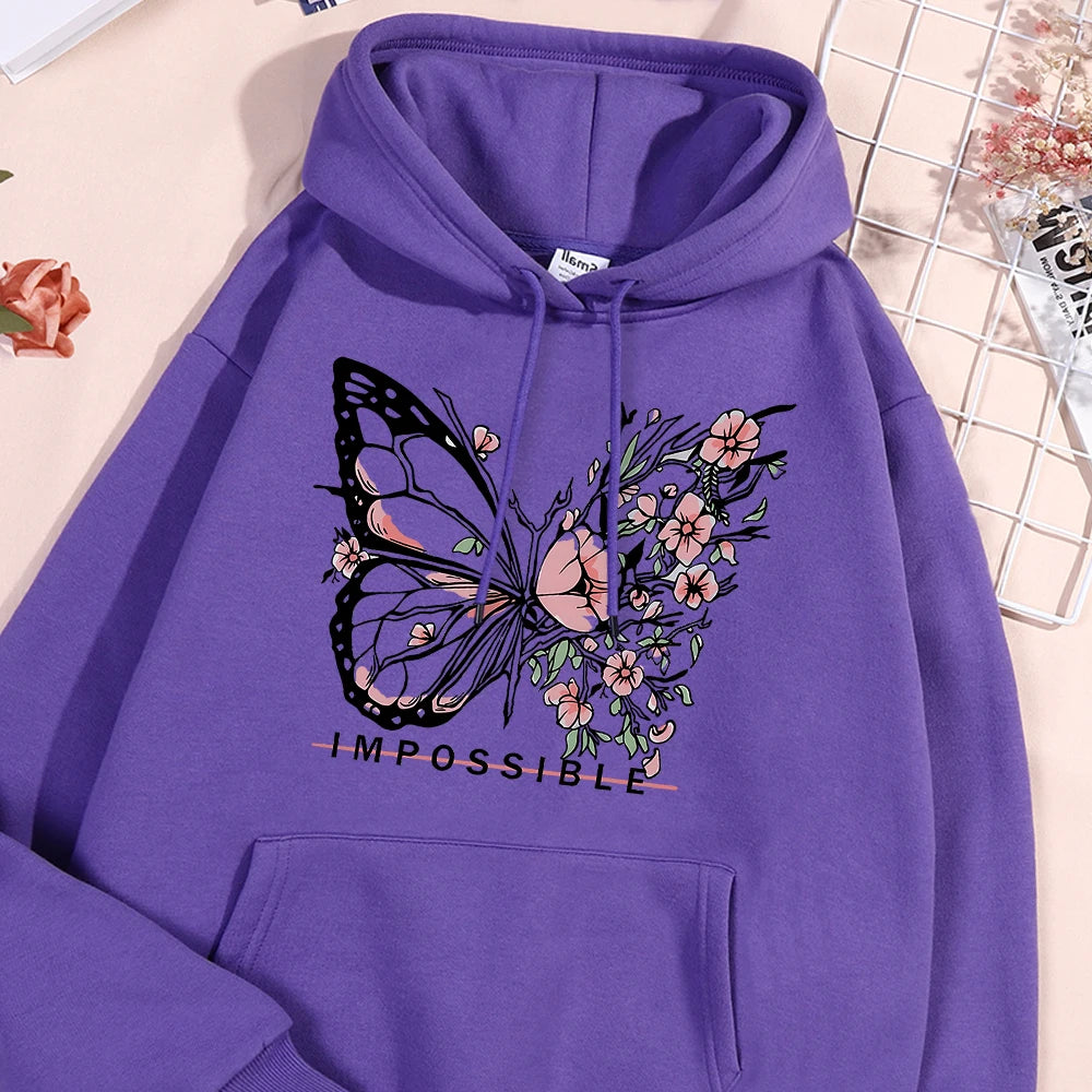 A butterfly composed of butterflies and flowers Female Sweatshirt Street fur-liner Hooded Hipster S-XXL Hoodies Autumn Warm