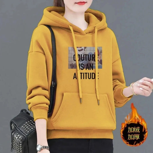 2024 Spring Autumn NEW Casual Printed Hooded Sweatshirt Women Korean Loose Fleece Hoodies Tops Female Student Pullover Shirts