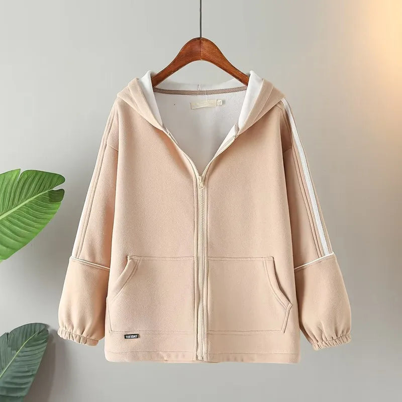 Plus Size Women's Clothing New Autumn And Winter Sweatshirts Hooded Long Sleeves Warm Sweatshirt With Fleece Inside Oversize Top