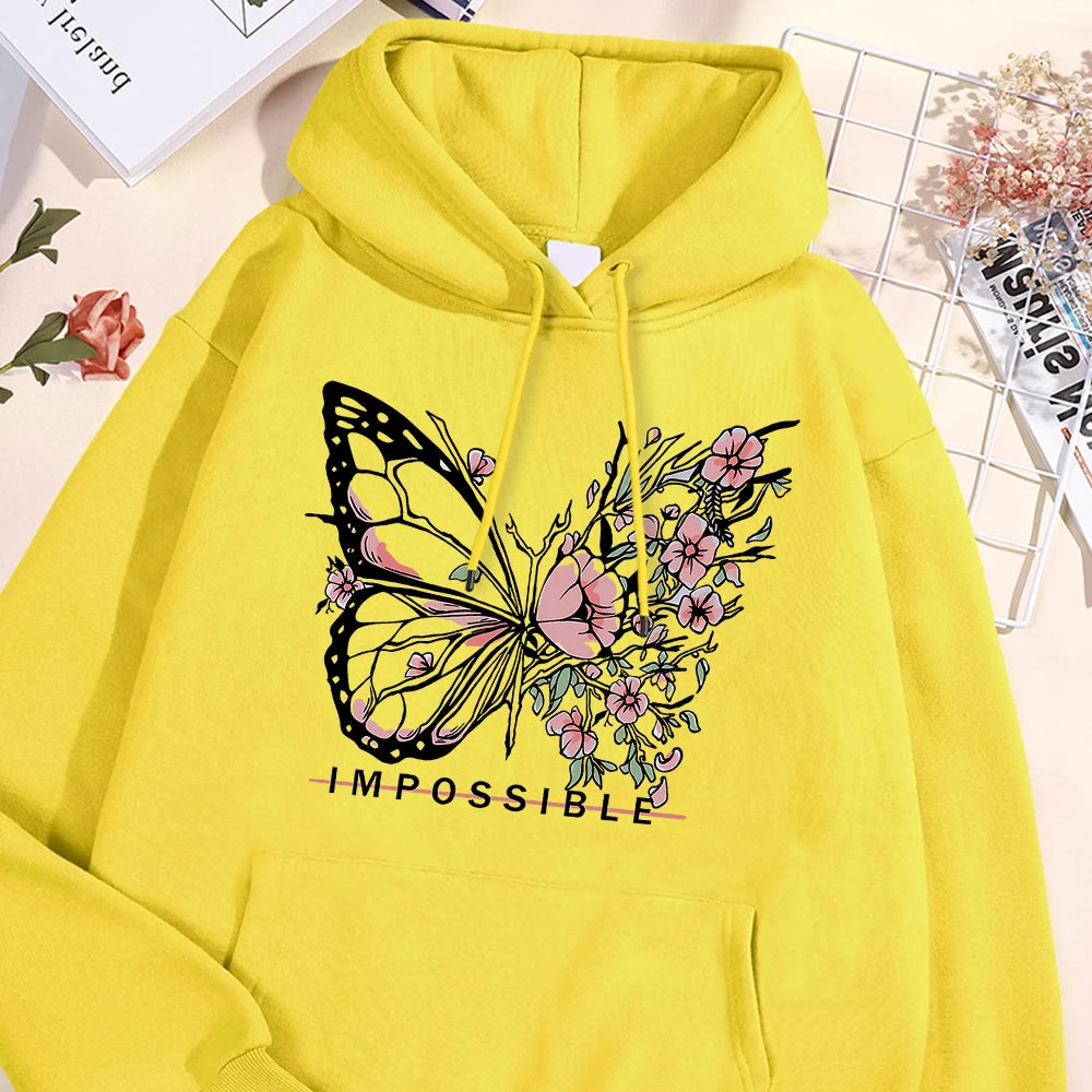 A butterfly composed of butterflies and flowers Female Sweatshirt Street fur-liner Hooded Hipster S-XXL Hoodies Autumn Warm