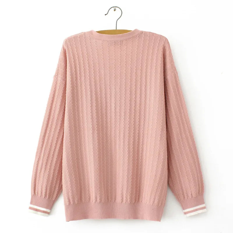 Womens Plus Size Autumn Winter Sweaters Casual Clothing Long Sleeve Button V-Neck Pullovers Curve Knitted Jumpers E2 3030