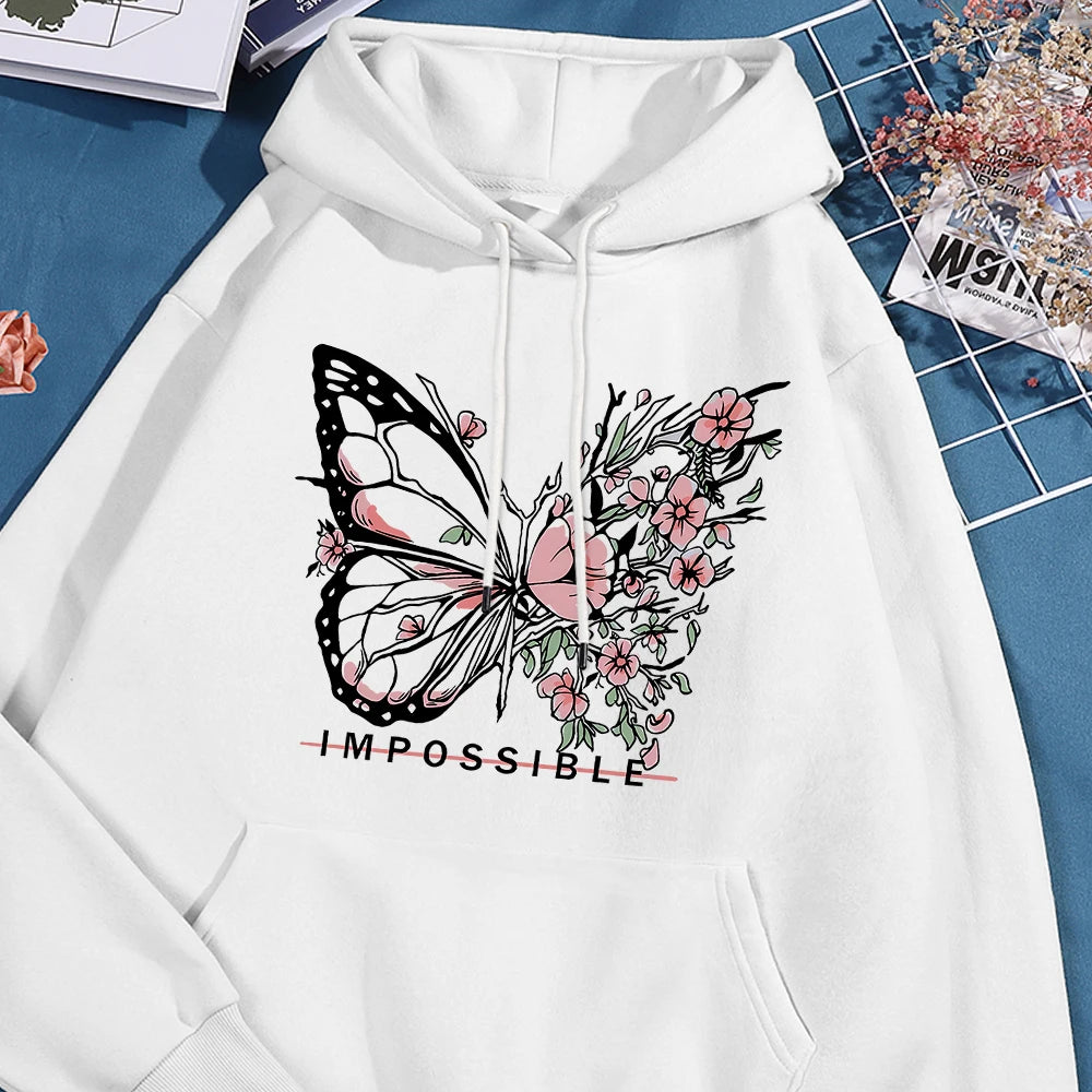 A butterfly composed of butterflies and flowers Female Sweatshirt Street fur-liner Hooded Hipster S-XXL Hoodies Autumn Warm