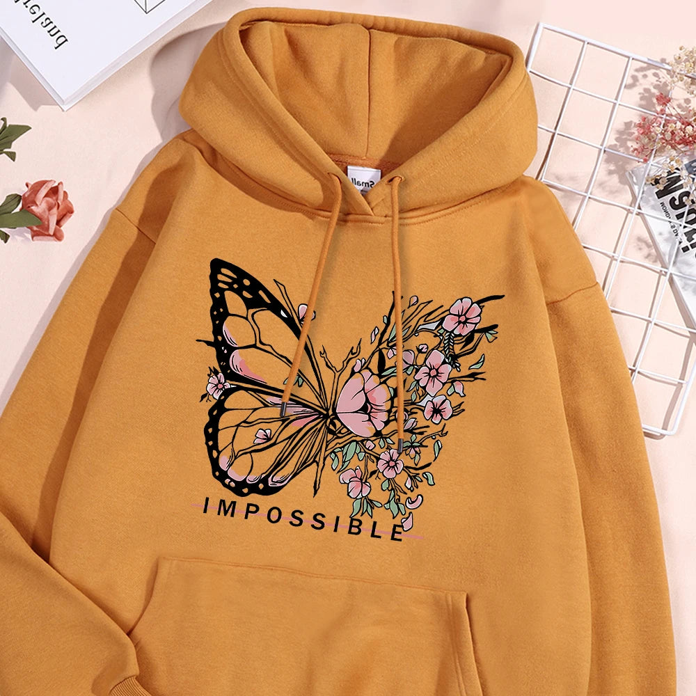 A butterfly composed of butterflies and flowers Female Sweatshirt Street fur-liner Hooded Hipster S-XXL Hoodies Autumn Warm