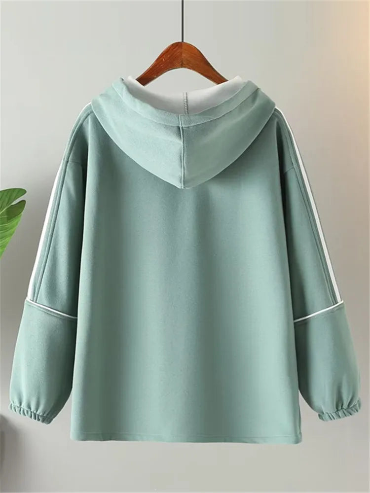 Plus Size Women's Clothing New Autumn And Winter Sweatshirts Hooded Long Sleeves Warm Sweatshirt With Fleece Inside Oversize Top