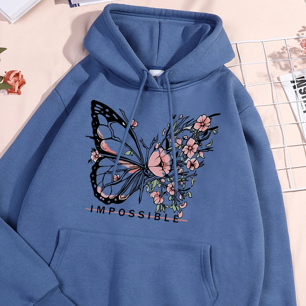 A butterfly composed of butterflies and flowers Female Sweatshirt Street fur-liner Hooded Hipster S-XXL Hoodies Autumn Warm