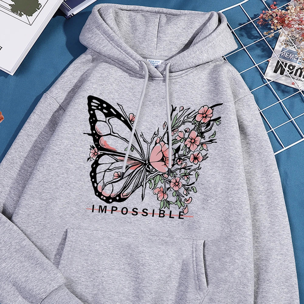 A butterfly composed of butterflies and flowers Female Sweatshirt Street fur-liner Hooded Hipster S-XXL Hoodies Autumn Warm