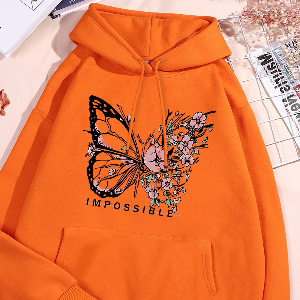 A butterfly composed of butterflies and flowers Female Sweatshirt Street fur-liner Hooded Hipster S-XXL Hoodies Autumn Warm