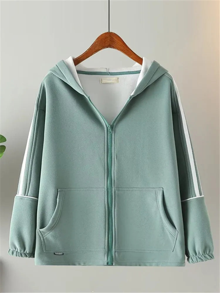 Plus Size Women's Clothing New Autumn And Winter Sweatshirts Hooded Long Sleeves Warm Sweatshirt With Fleece Inside Oversize Top