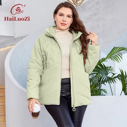 HaiLuoZi 2023 New Plus Size Women Clothing Short Hooded Quilting Female Outwear Classic Design Lightweight Women's Jacket 5529