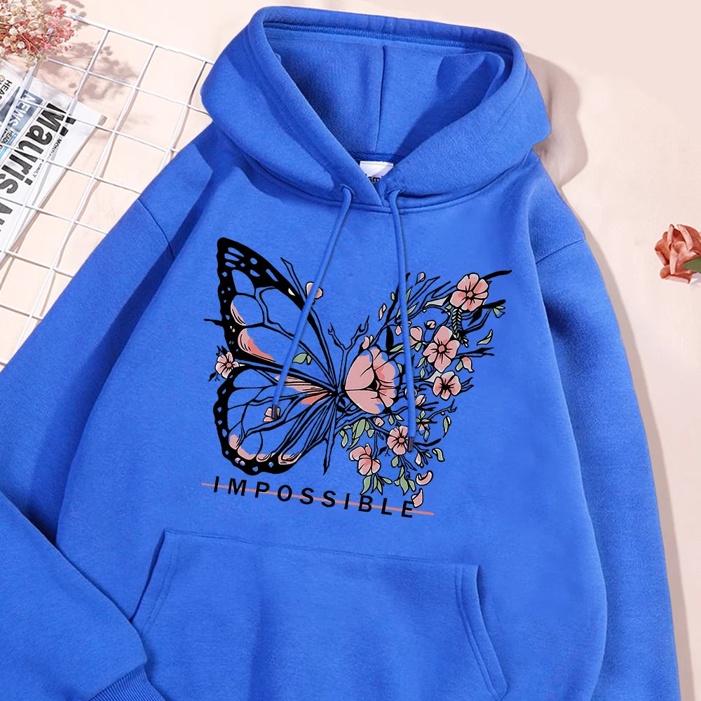 A butterfly composed of butterflies and flowers Female Sweatshirt Street fur-liner Hooded Hipster S-XXL Hoodies Autumn Warm