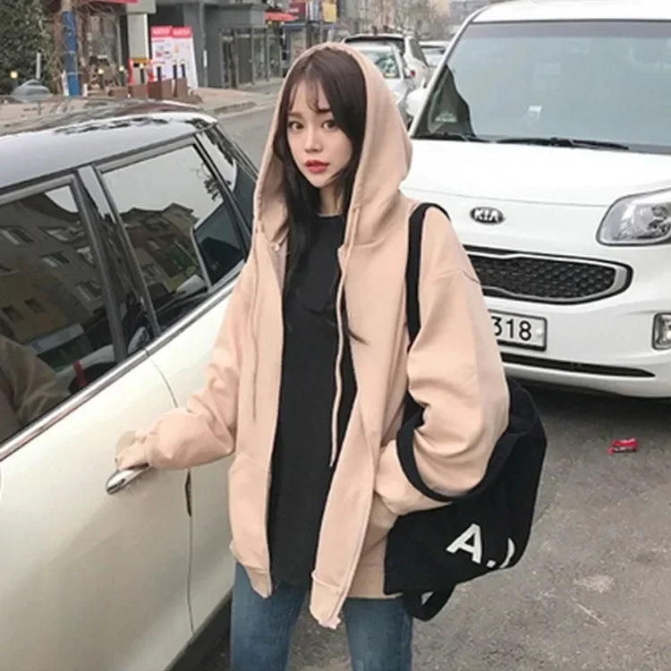 Women's Loose Hooded Jacket, Women's Hoodies, Casual Zip-up, Female Coat, Sweatshirt,fashion, 2022