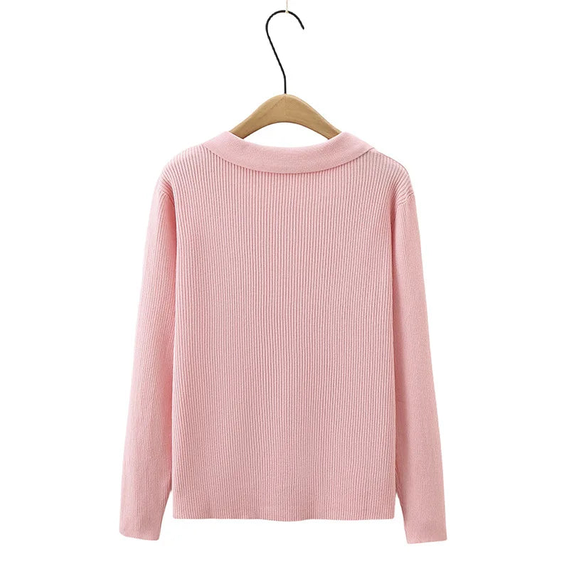 Slim V Neck Knit Sweater Women Plus Size Autumn Winter Casual Clothing Long Sleeve Pullover Solid Color Jumpers S61 6613