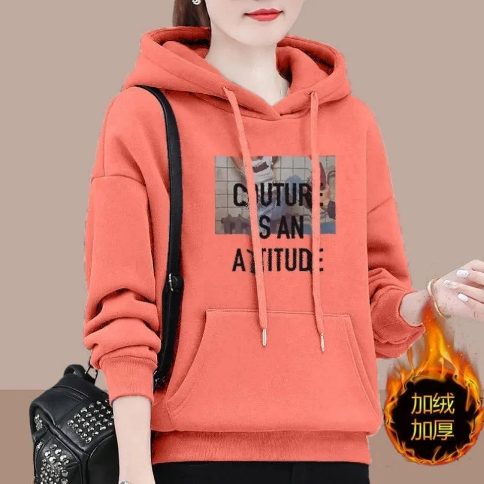 2024 Spring Autumn NEW Casual Printed Hooded Sweatshirt Women Korean Loose Fleece Hoodies Tops Female Student Pullover Shirts