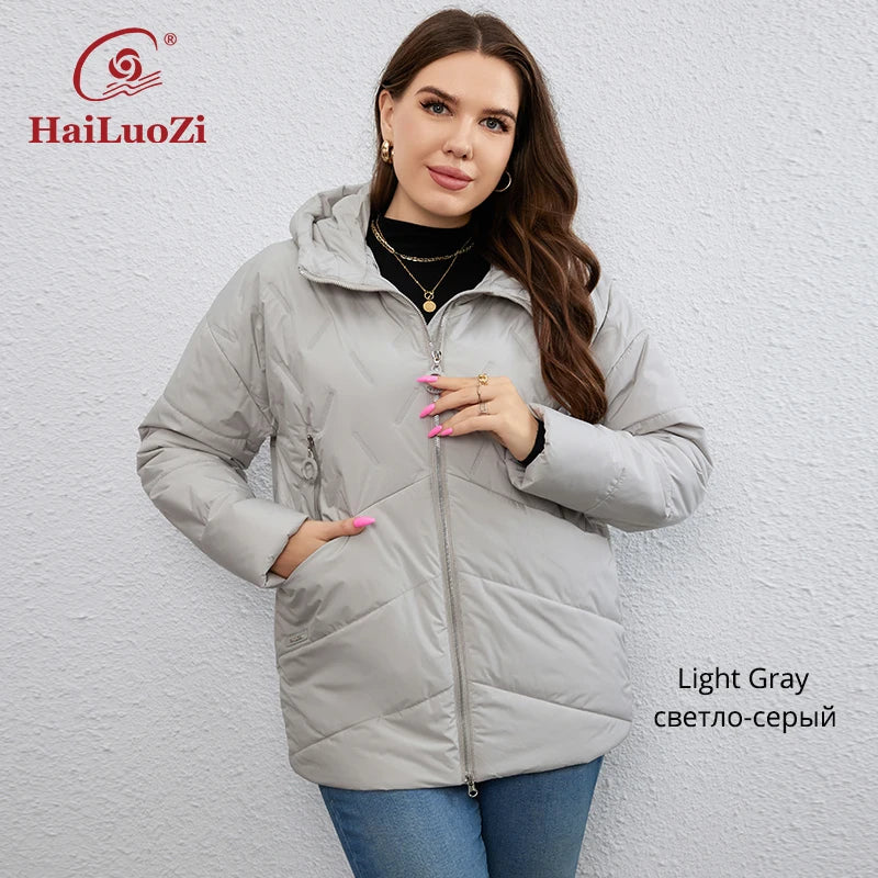 HaiLuoZi 2023 New Plus Size Women Clothing Short Hooded Quilting Female Outwear Classic Design Lightweight Women's Jacket 5529