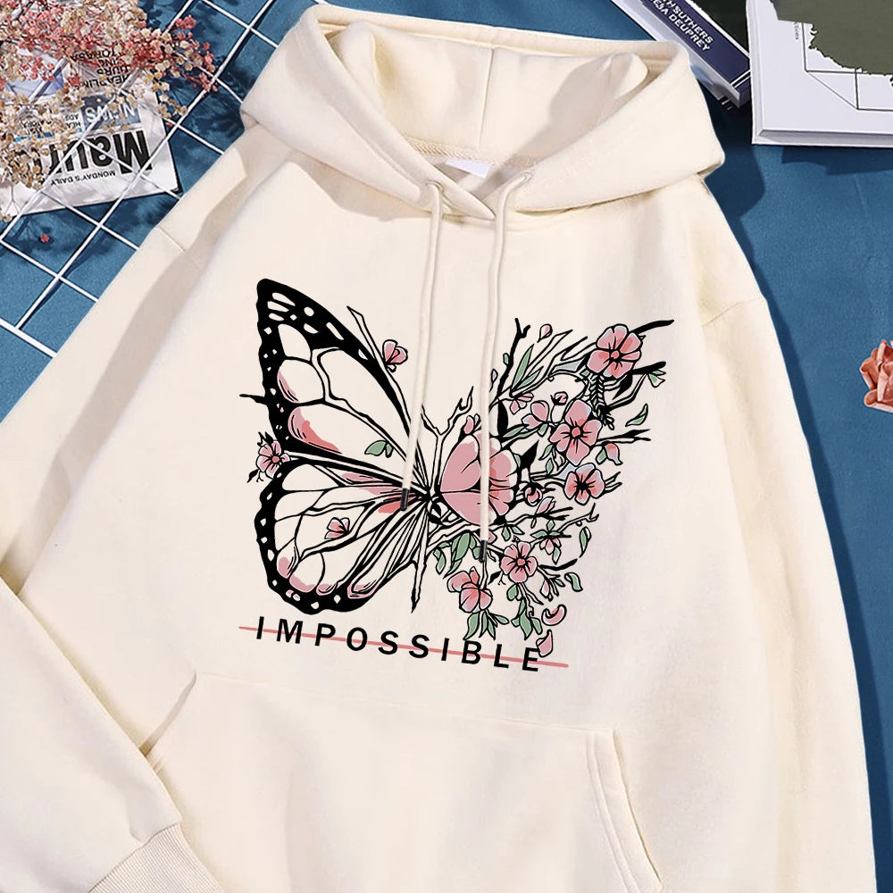 A butterfly composed of butterflies and flowers Female Sweatshirt Street fur-liner Hooded Hipster S-XXL Hoodies Autumn Warm