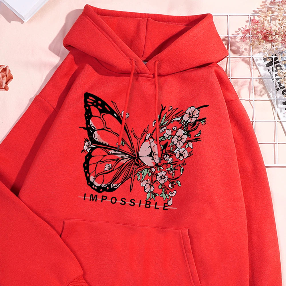 A butterfly composed of butterflies and flowers Female Sweatshirt Street fur-liner Hooded Hipster S-XXL Hoodies Autumn Warm