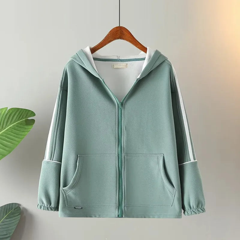 Plus Size Women's Clothing New Autumn And Winter Sweatshirts Hooded Long Sleeves Warm Sweatshirt With Fleece Inside Oversize Top