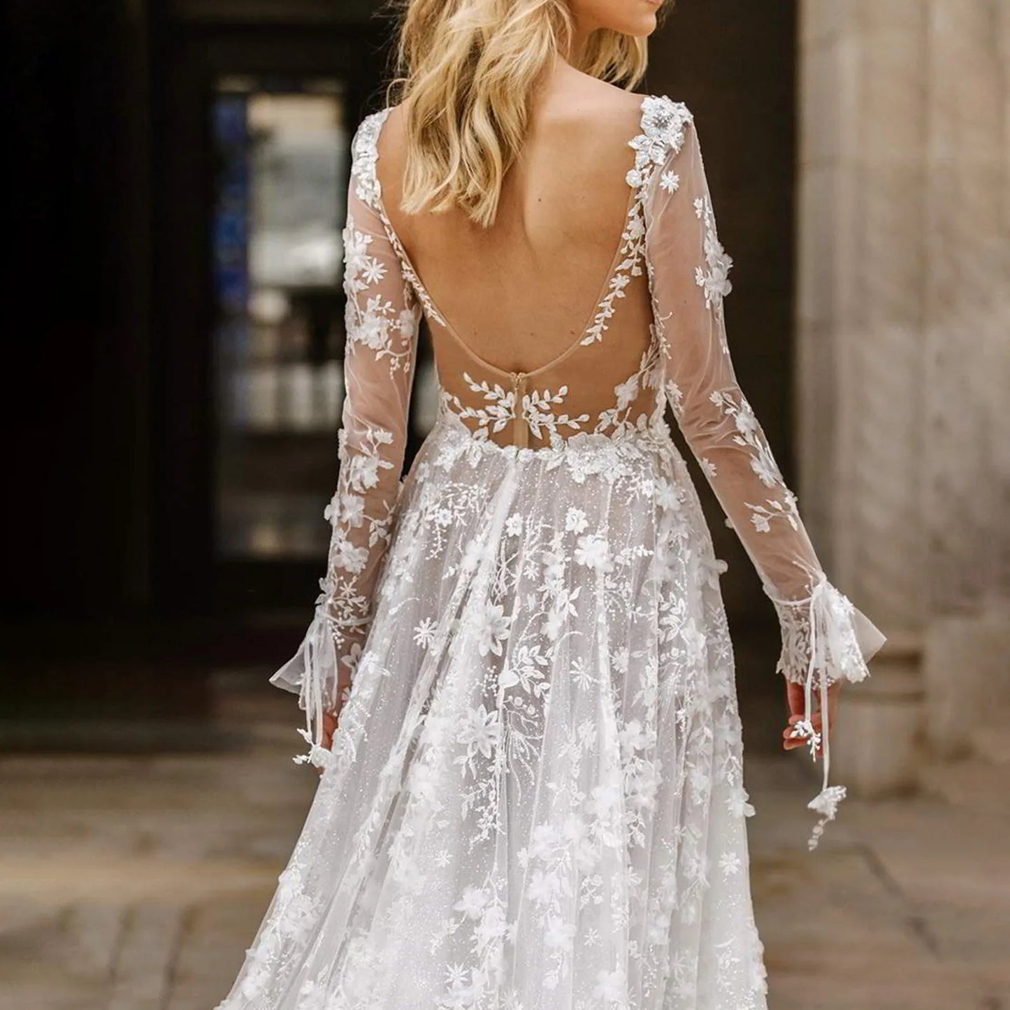 2024 Elegant High Waist Wedding Dress Women Clothing Pure White Long Sleeves Women's Solid Color Print Ball Gown Dresses 2024